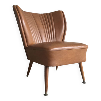 Fauteuil cocktail en similicuir marron - vintage 1960