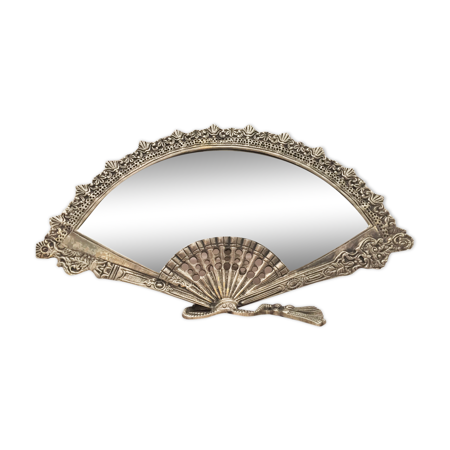 Baroque mirror fan in the Louis XV style, silver bronze Napoleon III