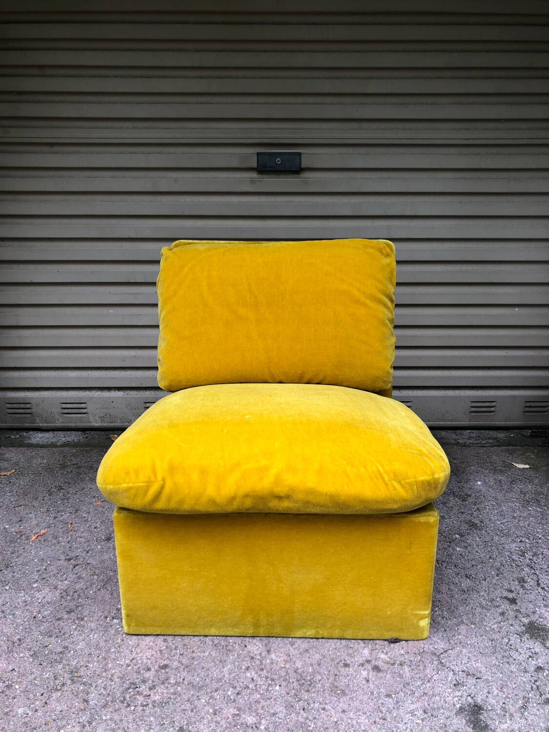 Vintage 80s yellow velvet armchair