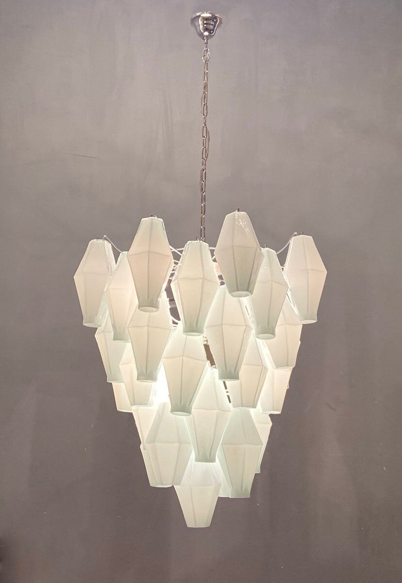 Italian white polygon glass chandelier, 1980s