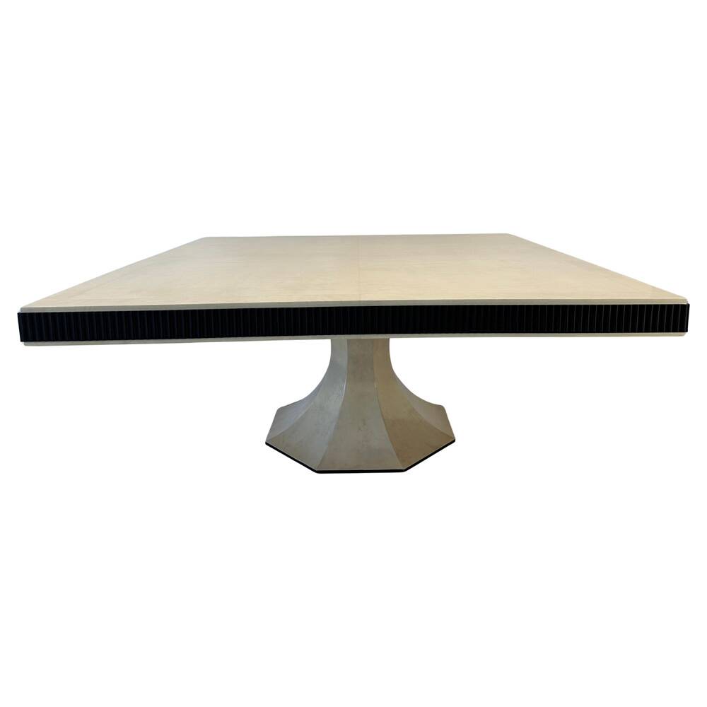 Italian Art Deco Style Square Parchment and Black Lacquer Table, 1980s