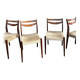 Lot of 4 vintage Scandinavian chairs in wood and golden fabric.