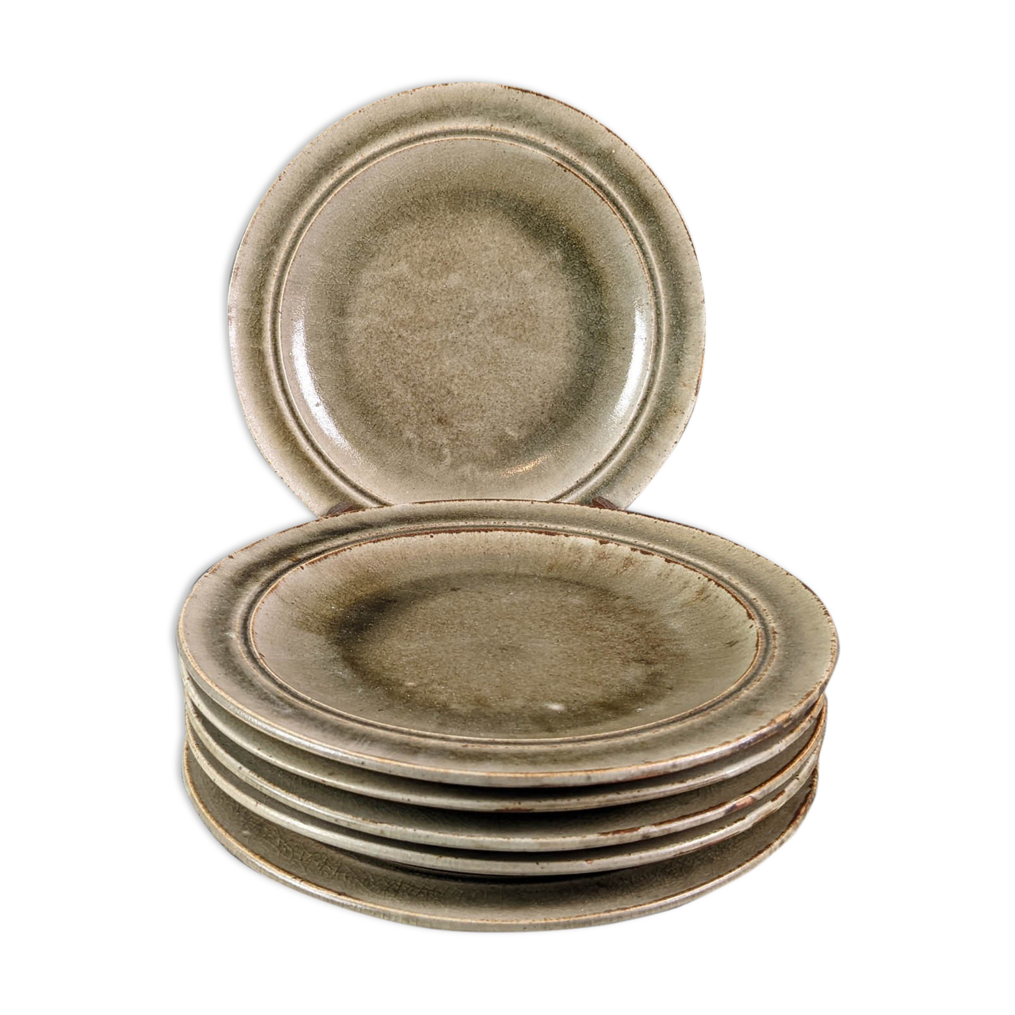 Series of 6 flat plates, blanot stoneware