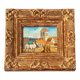 Small old painting signed Daniel Rouvière – Village scene with horses