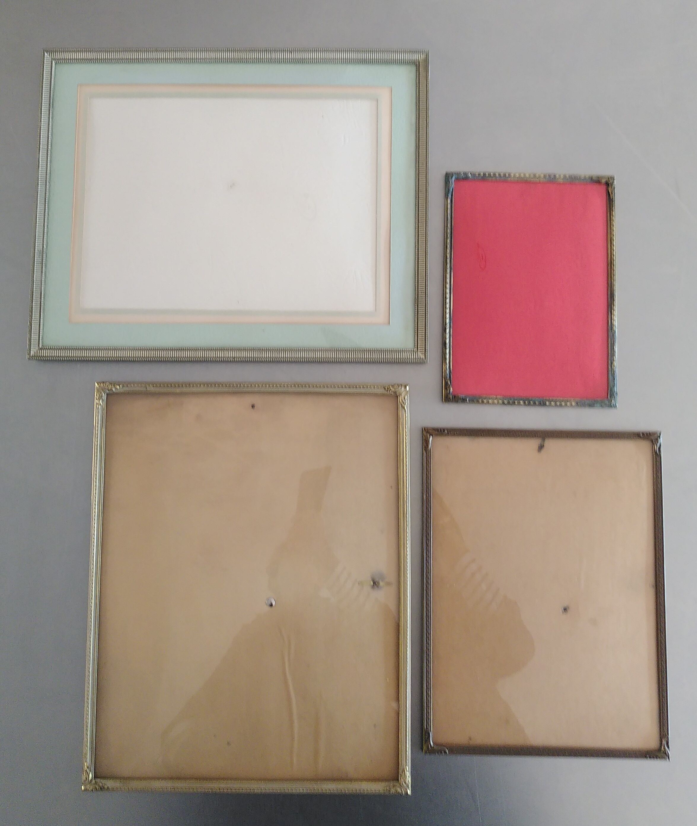 Set of 4 Danish photo frames 40s or 50s in curved glass