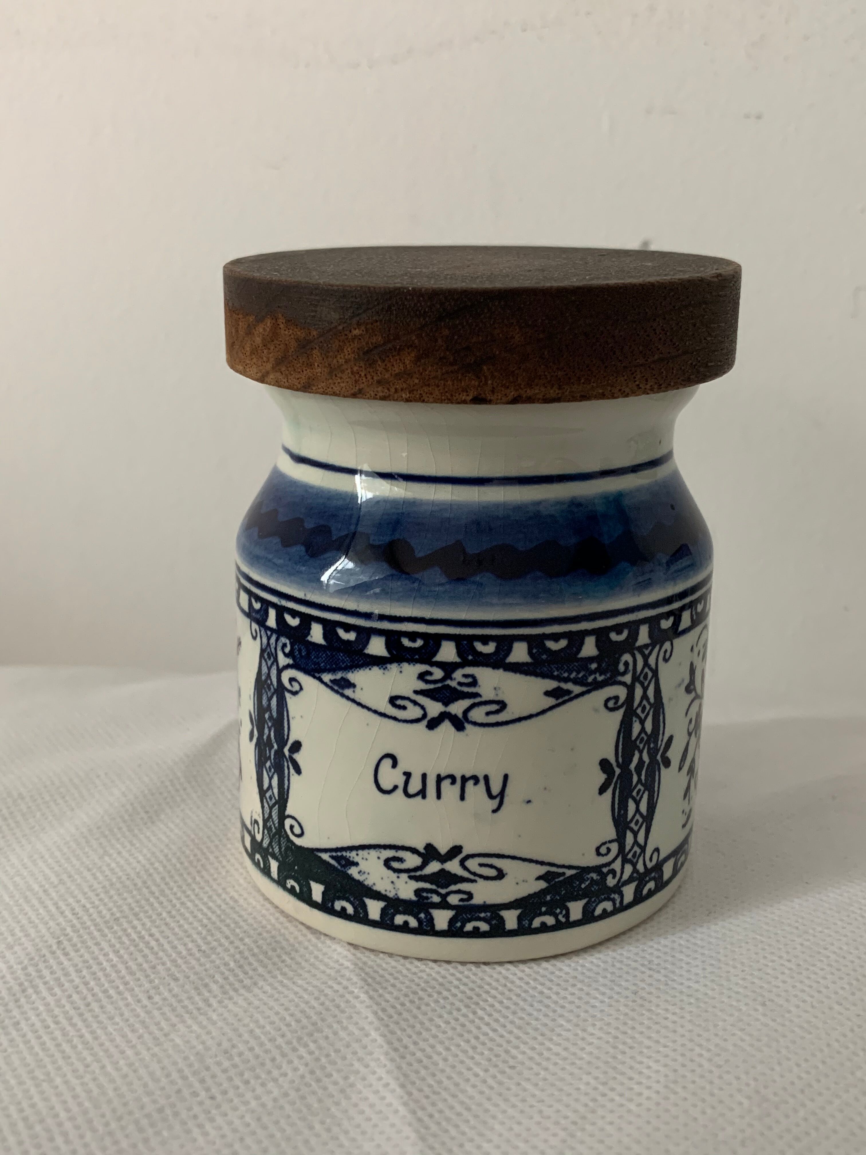 4 old blue and white delfts earthenware spice jars