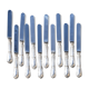 12 table knives in silver metal decor rocaille louis xv