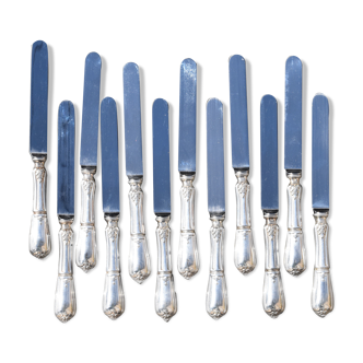 12 table knives in silver metal decor rocaille louis xv