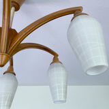 Vintage Pendant Lamp Scandinavian Temde, Wood and Opal Glass, 60s
