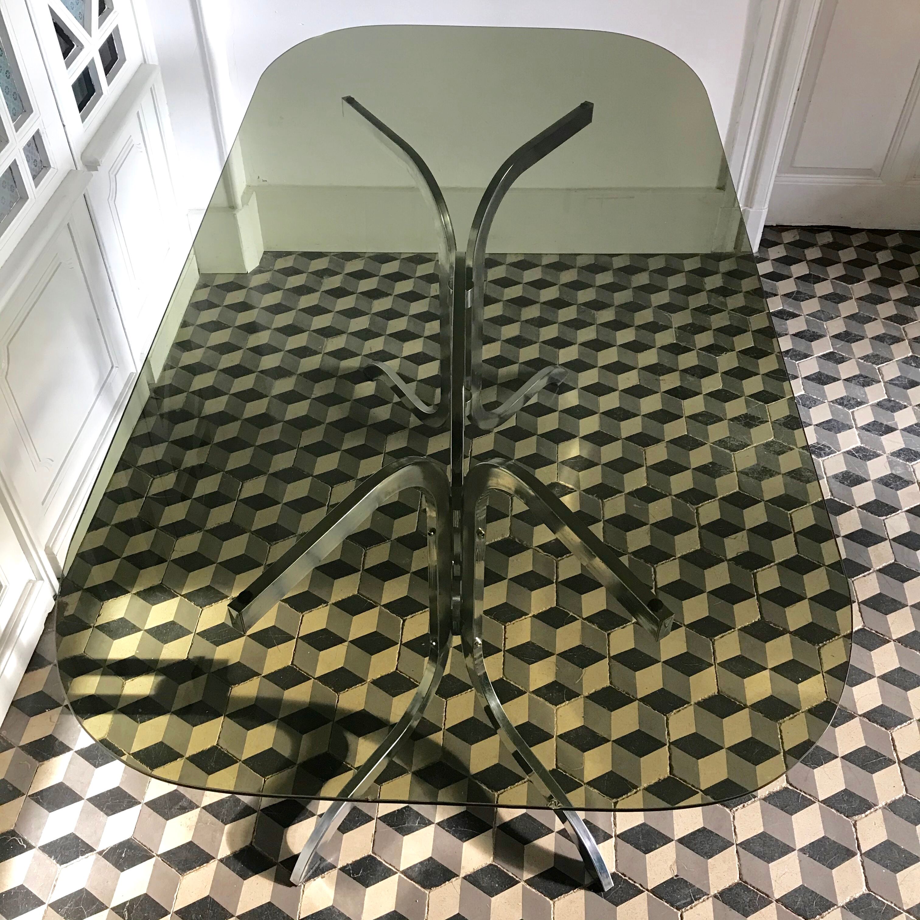 Vintage dining table in green smoked glass
