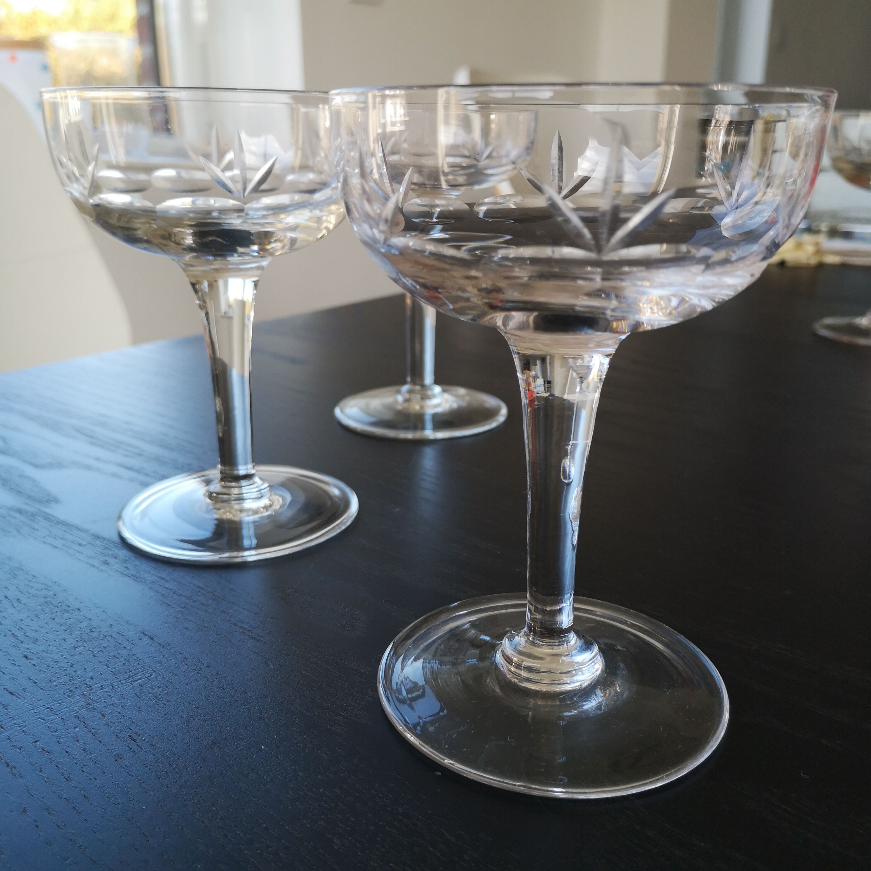 6 vintage engraved champagne glasses