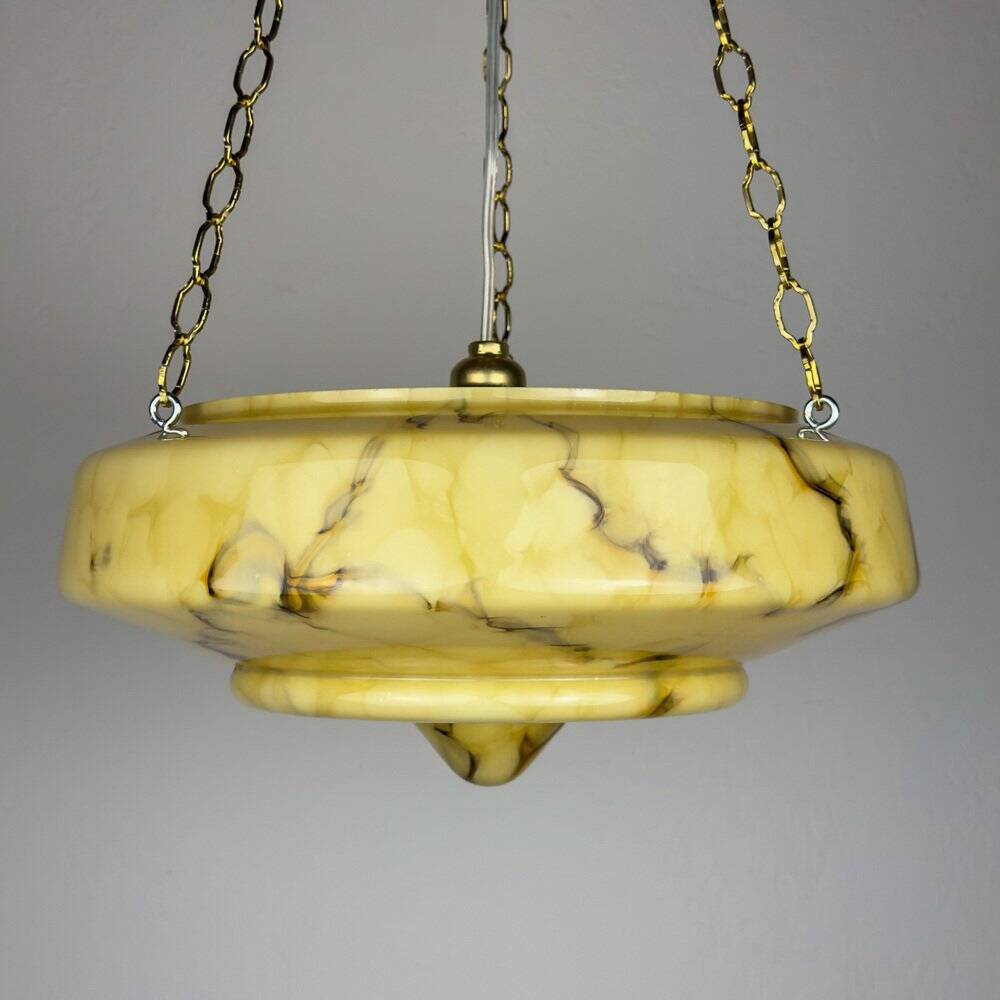 Art Deco pendant lamp in yellow glass, 1930s