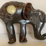 Iridescent ceramic elephant candlestick signed