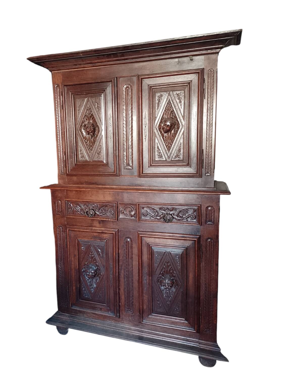 Louis XIII style double-body sideboard, 18th century, solid oak