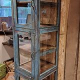 Teak display cabinet with blue patina