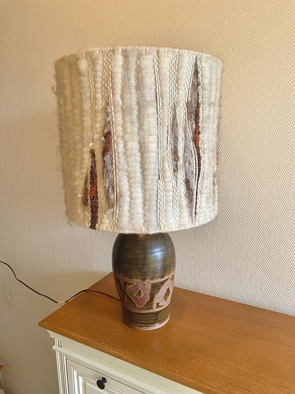 Large 60s lamp in stoneware and wool