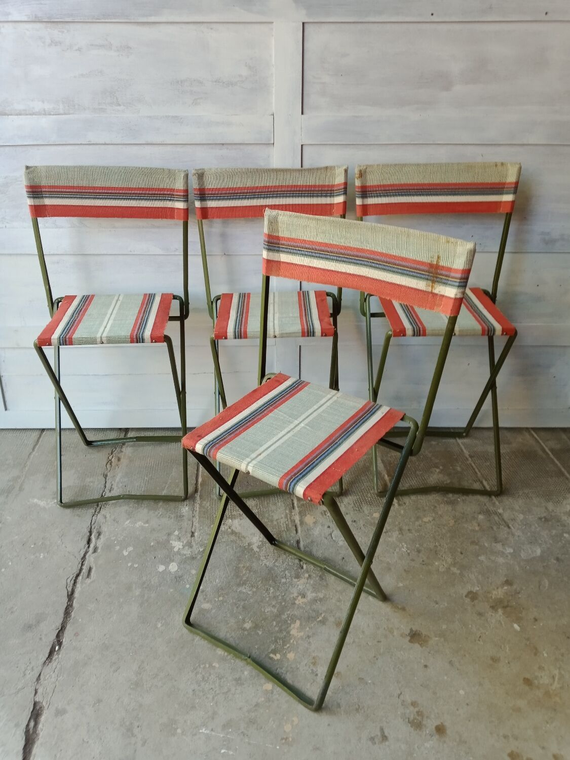 Vintage metal and canvas folding camping chairs