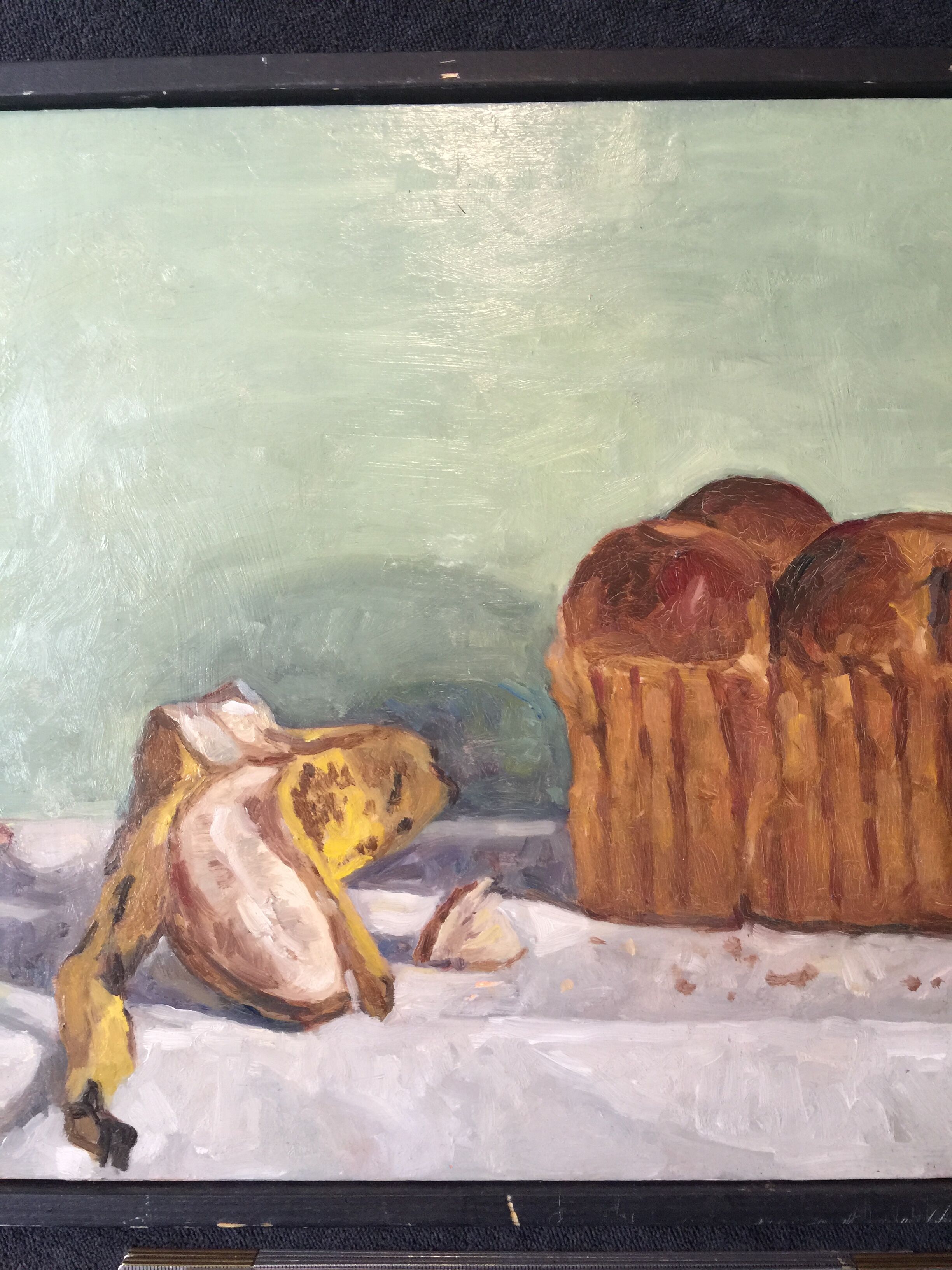 Oil on wood paper "Brioche and Banana" by "T. YOSAKI 05"