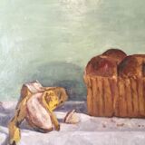 Oil on wood paper "Brioche and Banana" by "T. YOSAKI 05"