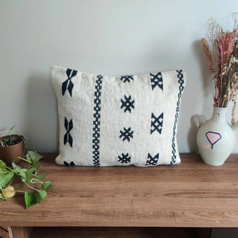 Black and white Moroccan bohemian cushion