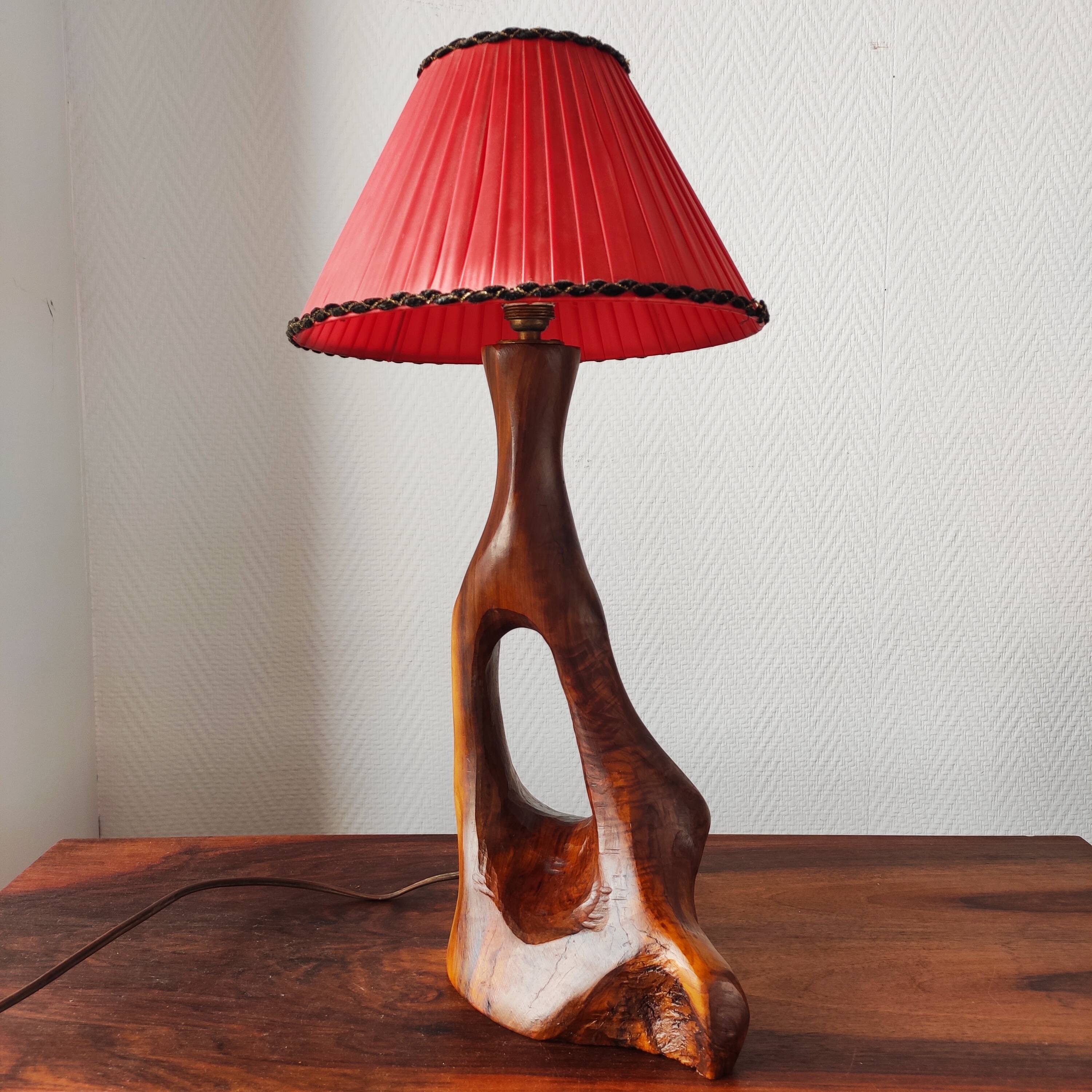 Brutalist lamp 1950/60 olive wood