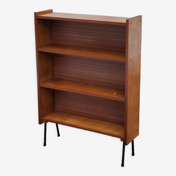 Vintage bibus bookcase from the 60s in golden blond mahogany feet metal tubes