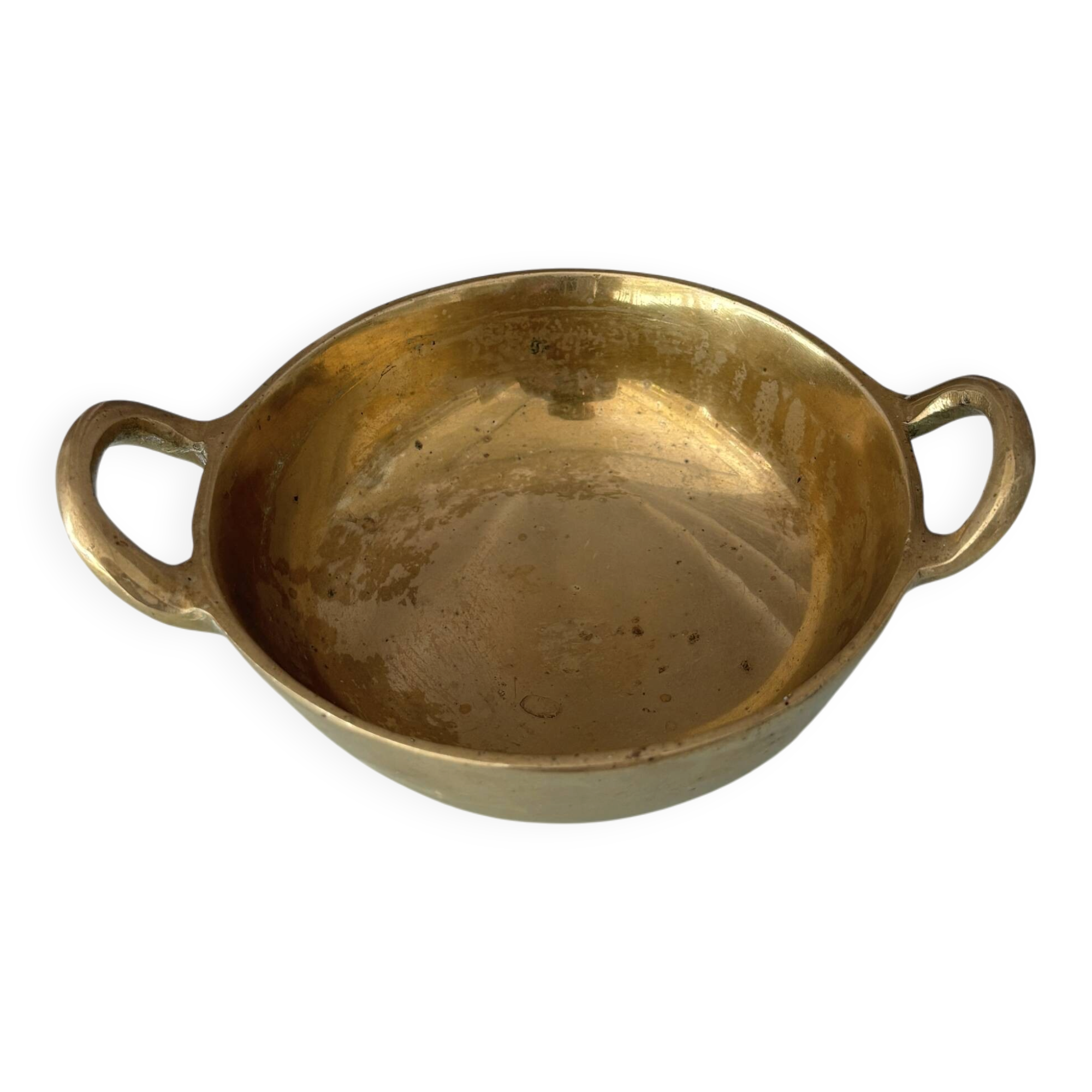 Vintage Solid Brass Catchall Bowl with Loop Handles, 1960s