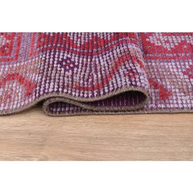Vintage 1970s Turkish Oushak Handmade Pink Red Wool Wool Runner 89X265