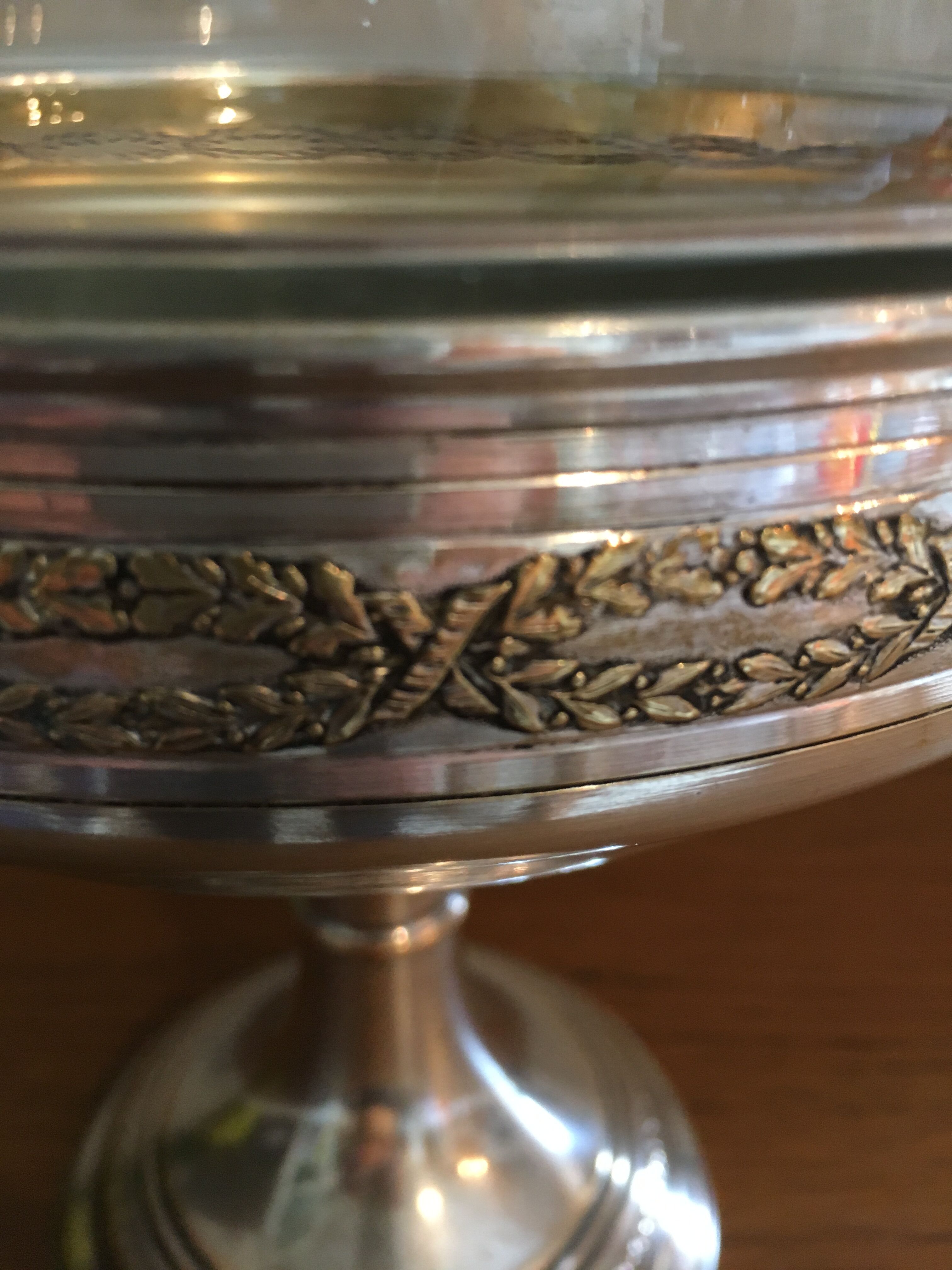 Old metal and glass compotier