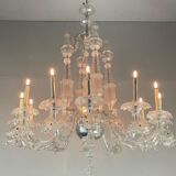 Venetian chandelier in transparent murano glass, 12 arms of light