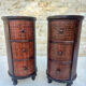 Pair of cylindrical bedside tables or drum bedside tables in exotic wood.