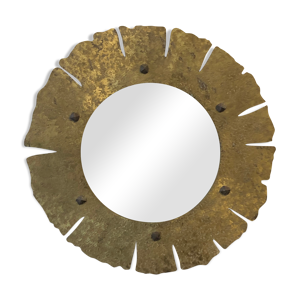 Miroir XXème rond en laiton et