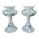 Beautiful pair of pedestal vases in white opaline – old blue decoration.
