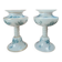 Beautiful pair of pedestal vases in white opaline – old blue decoration.