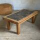 Brutalist coffee table in solid oak and marble from the 70s