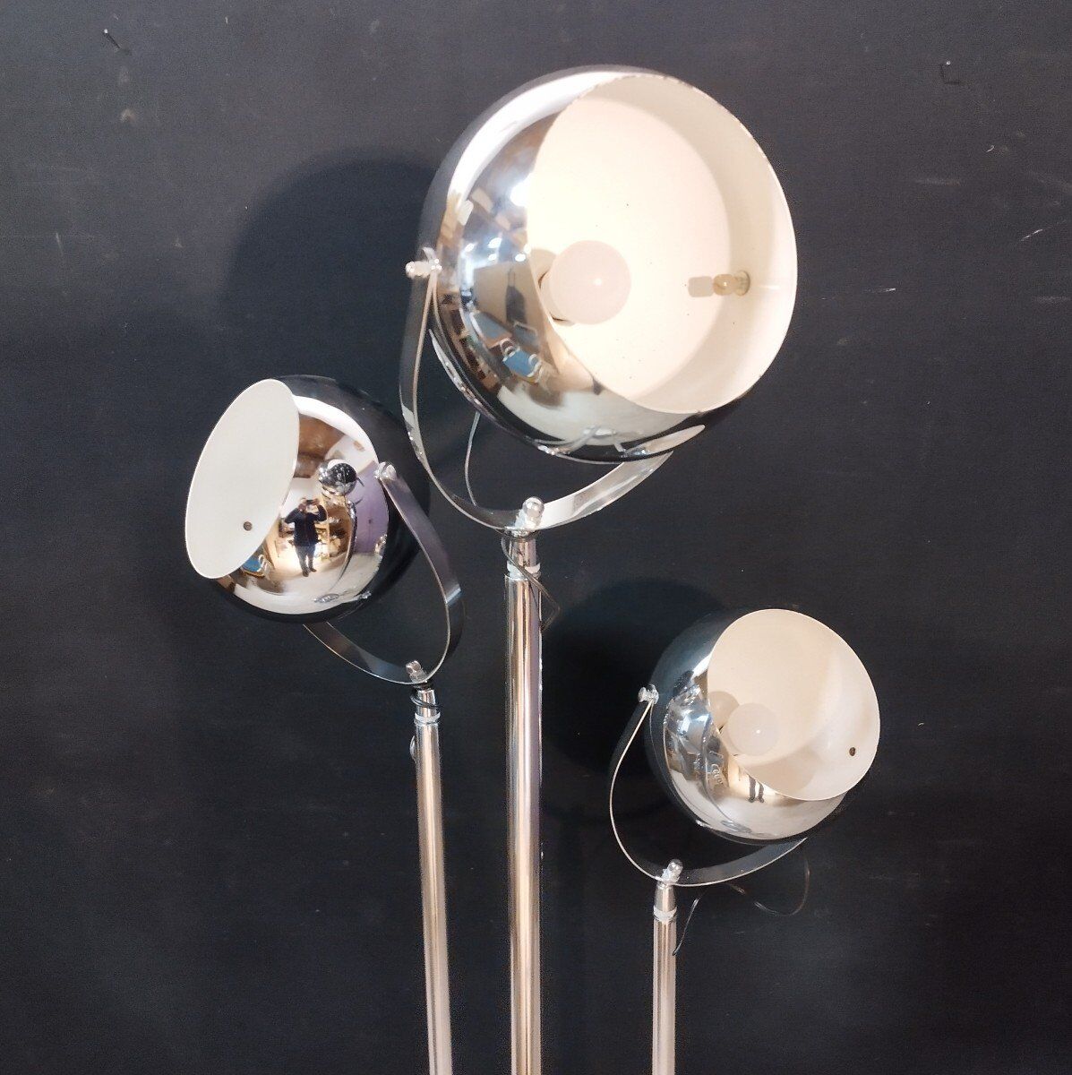 Vintage three-spot chrome steel floor lamp