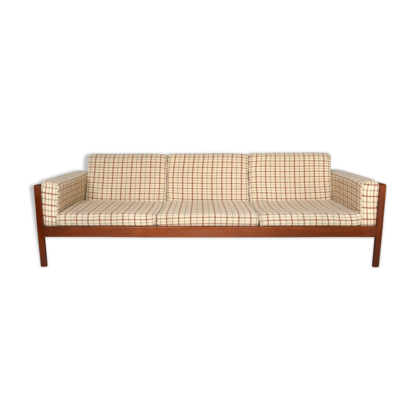 Vintage mid 20th century danish style day sofa, teak, wool upholstery, Scandinavian 1960s