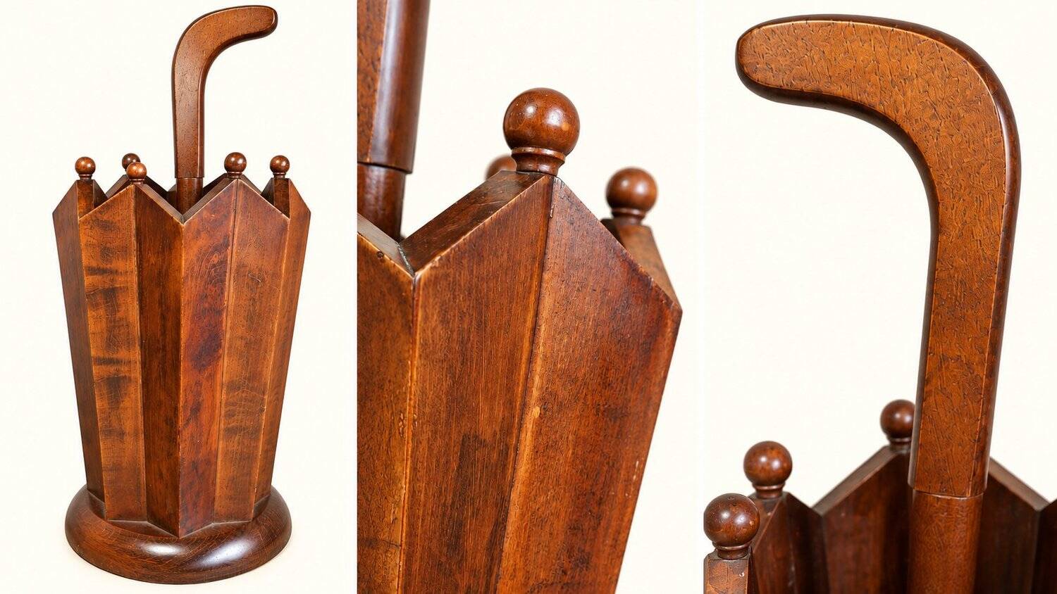 Porte-parapluies en bois massif sculpté, art deco