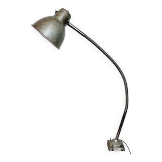 Lampe de table à col de cygne industrielle grise, années 1960