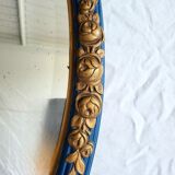 Antique oval mirror, royal blue and gold – rose design – 80 x 52 cm