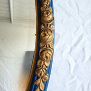 Antique oval mirror, royal blue and gold – rose design – 80 x 52 cm