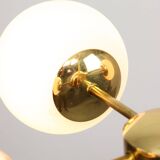 Italian Mid Century Golden Sputnik Chandelier with Opaline Shades, 1960s