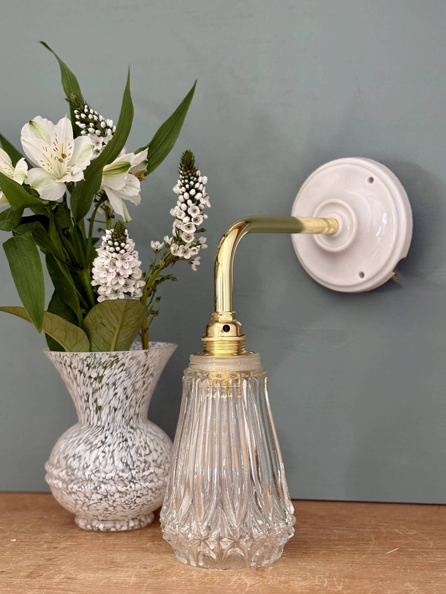 Vintage cut glass tulip wall light