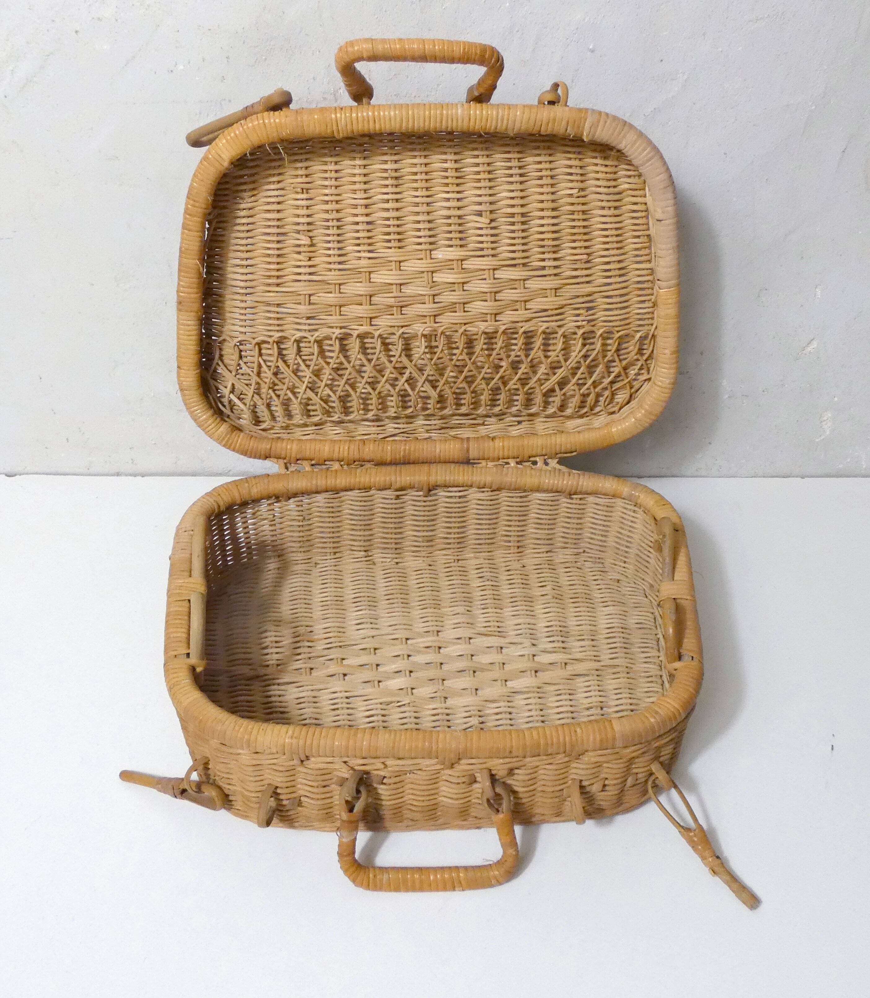 small vintage rattan suitcase