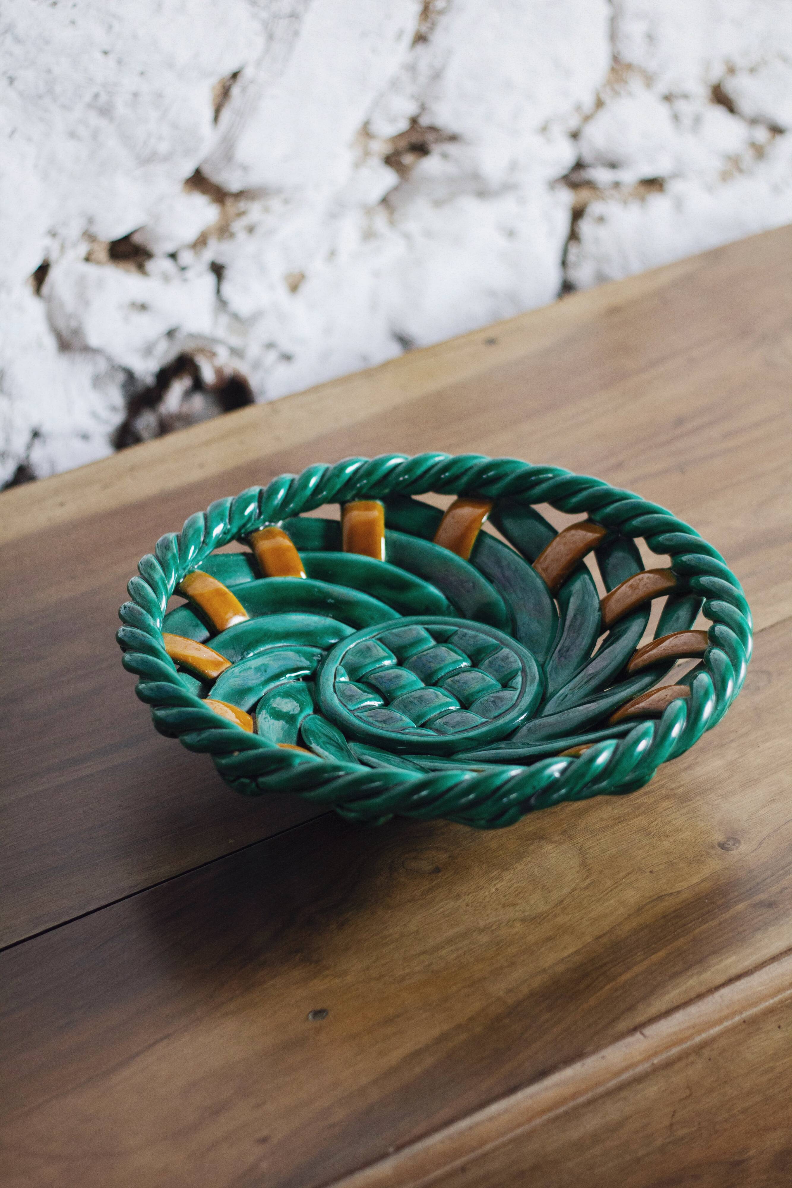Woven ceramic fruit bowl or dish from Vallauris