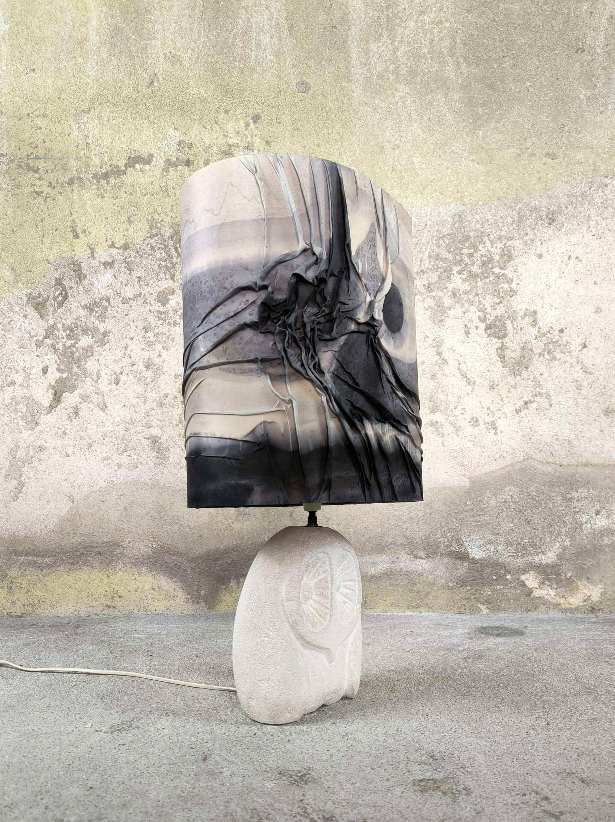 Vintage owl lamp made of natural stone