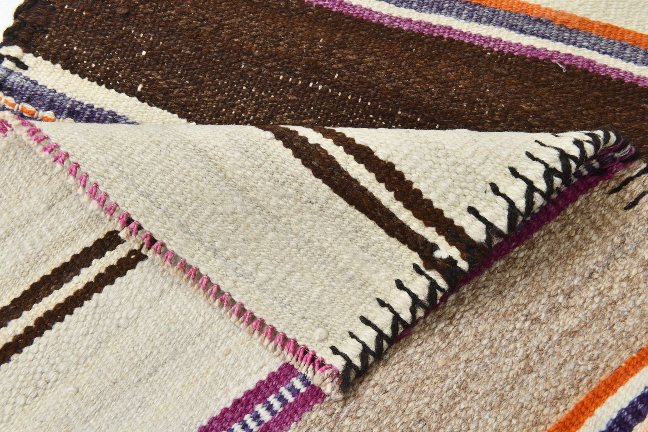 Mid Century Modern Striped Turkish Kilim Runner Rug, 75x337Cm