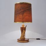 Marquetry wood inlaid table lamp, sport cricket theme, 1950`s ca, English, Rewired