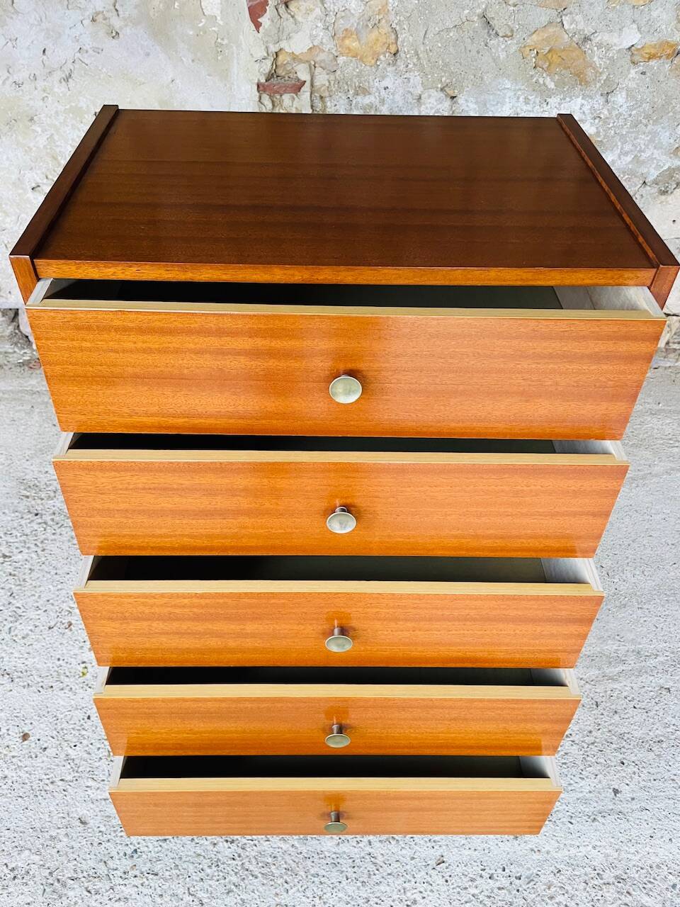 High chest of drawers with 5 drawers, Scandinavian style, circa 60's