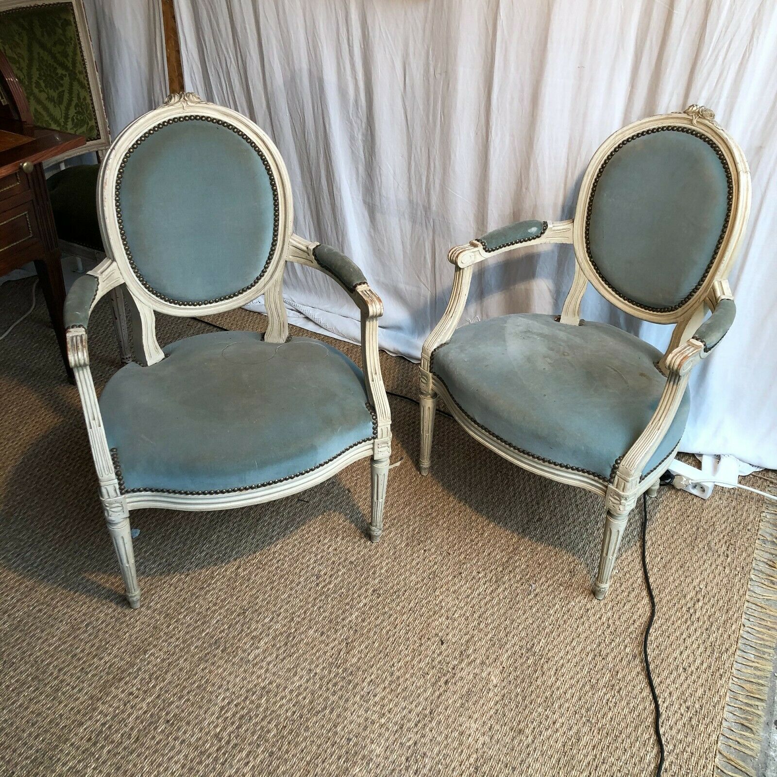 Pair of Louis 16 style medallion armchairs